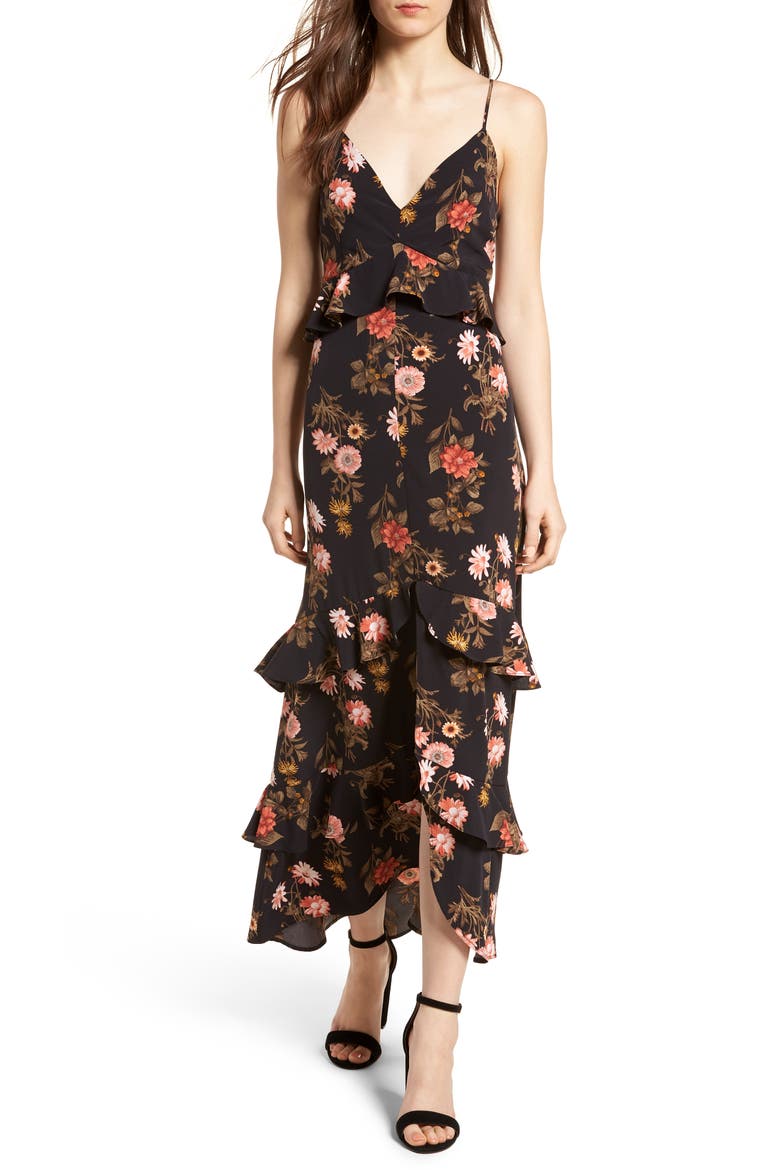 Tiered Maxi Dress, Main, color, BLACK FLORAL