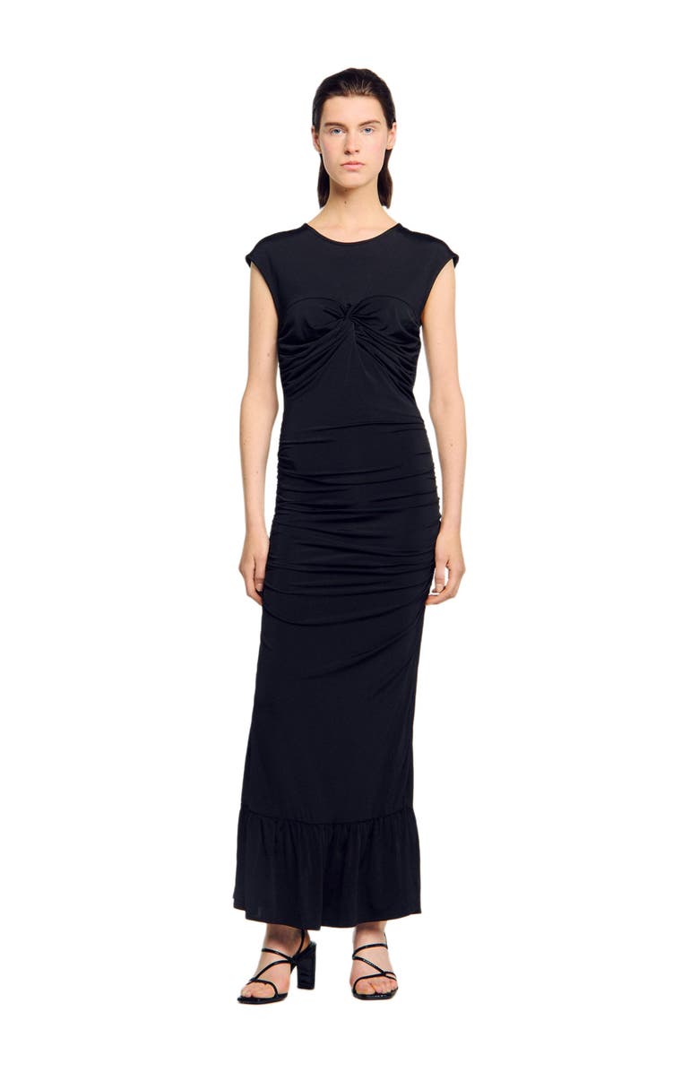 SANDRO Draped maxi dress, Alternate, color, Black