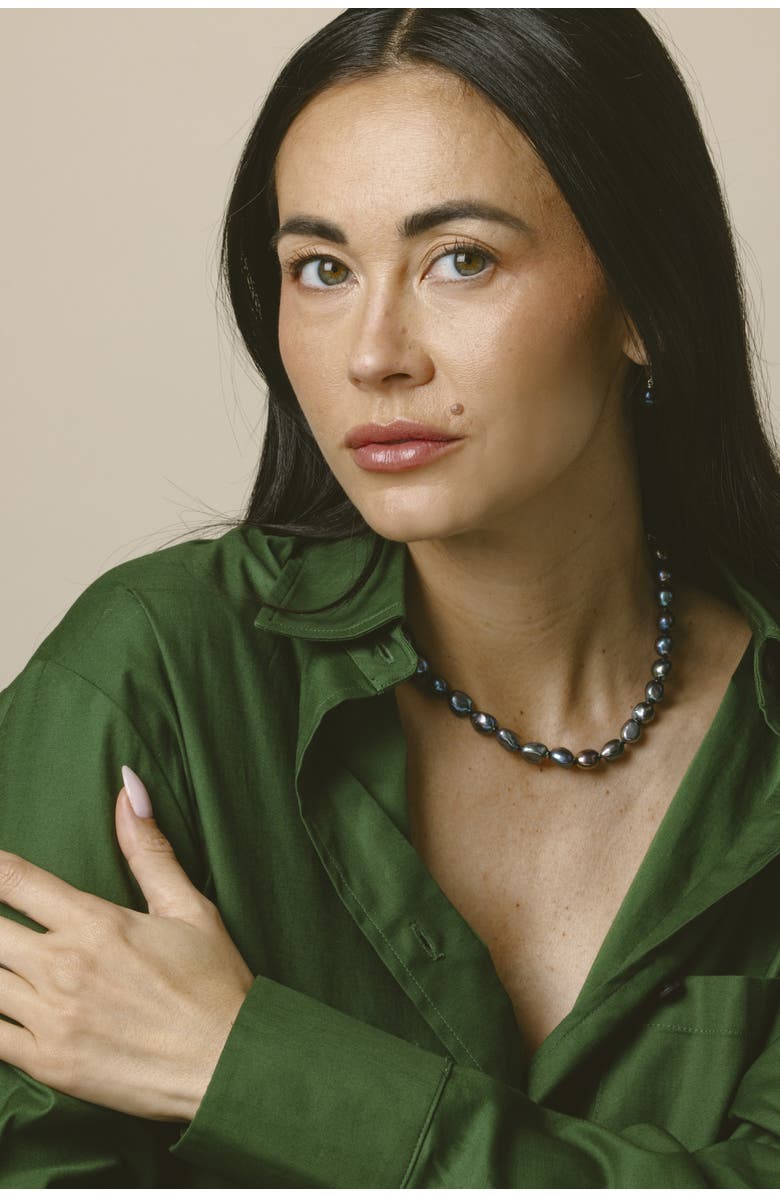 The Pearl Source Black Freshwater Baroque Pearl Necklace, Alternate, color, Sterling S - Infinity Clasp