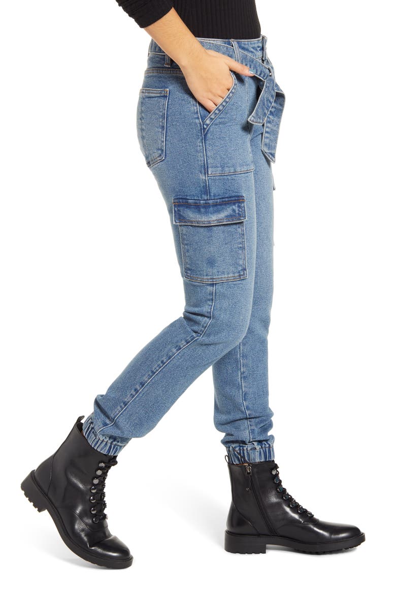 High Waist Cargo Jogger Jeans, Alternate, color, DARK WASH