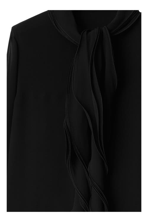 Burberry Ruffled Long Sleeve Silk Blouse In Black