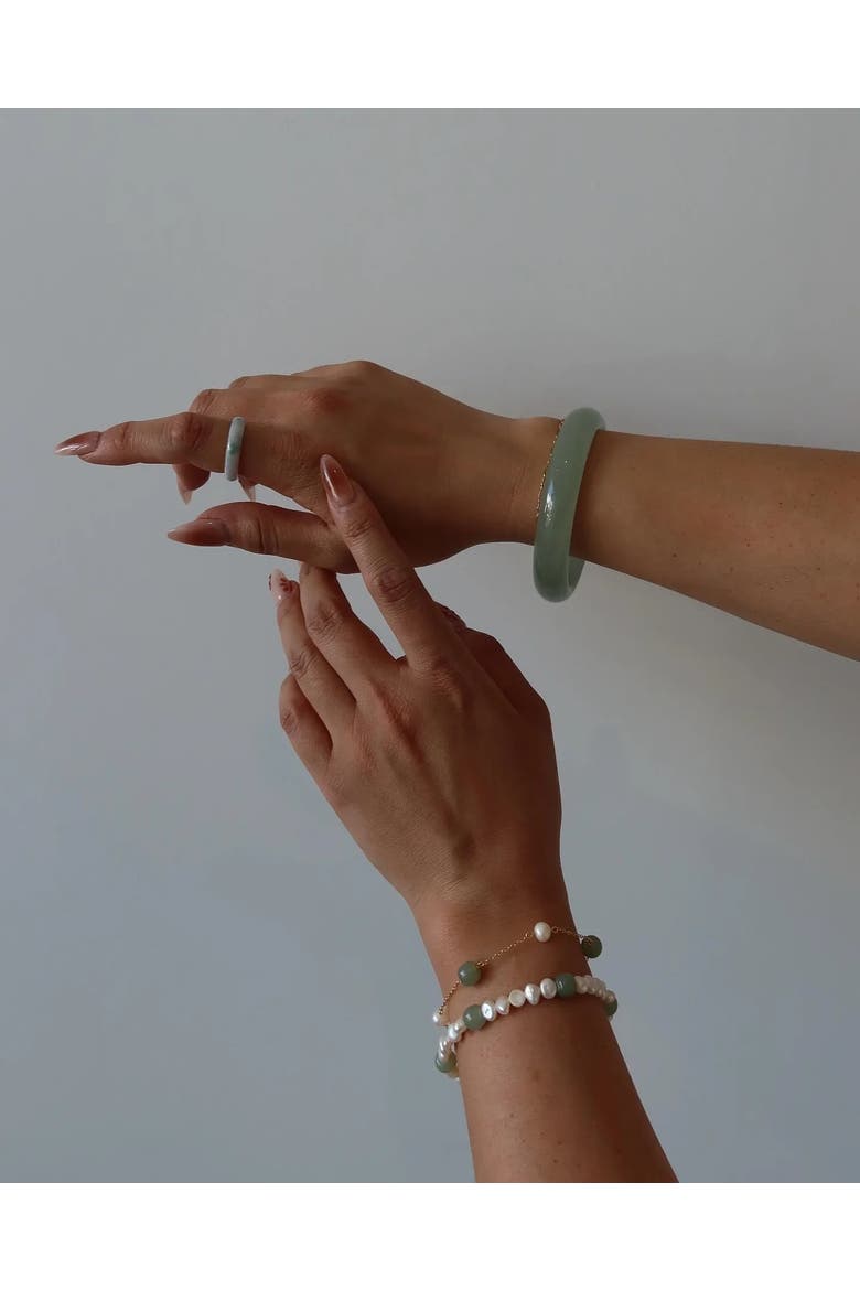 Smoke Opaque Green Jade Stone Bangle, Alternate, color, Light Green