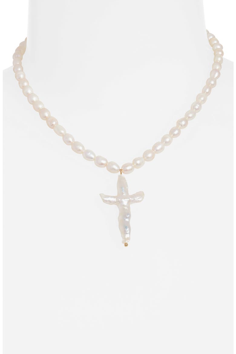 Florenzia Freshwater Pearl Cross Pendant Necklace, Alternate, color, PEARL