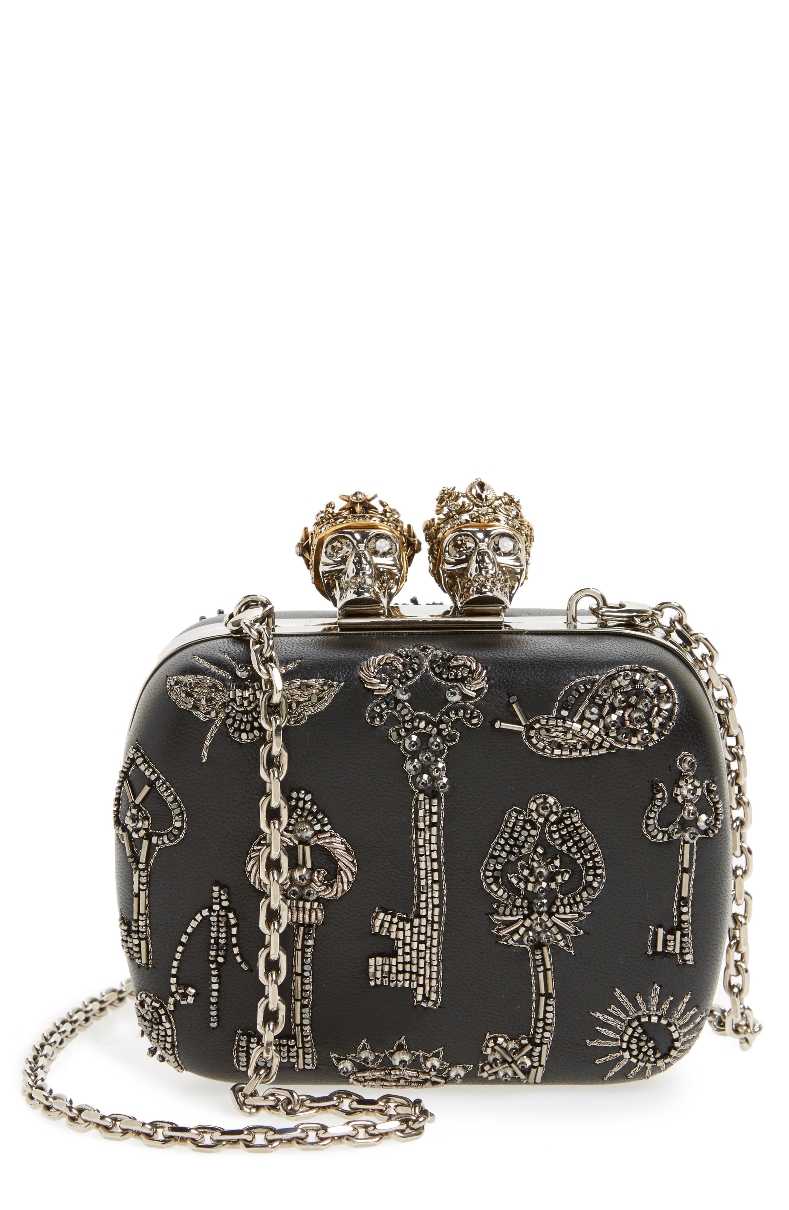 McQueen Alexander McQueen Embellished Kiss Lock Mini Clutch, Main, color, 
