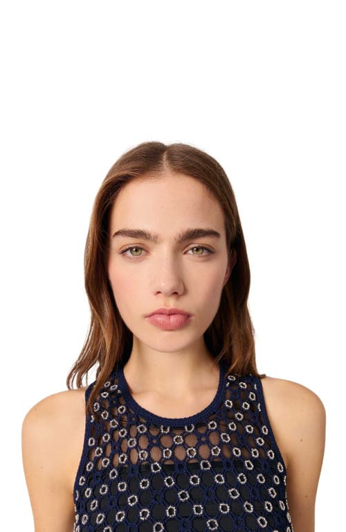Maje Beaded Crochet Maxi Dress In Navy