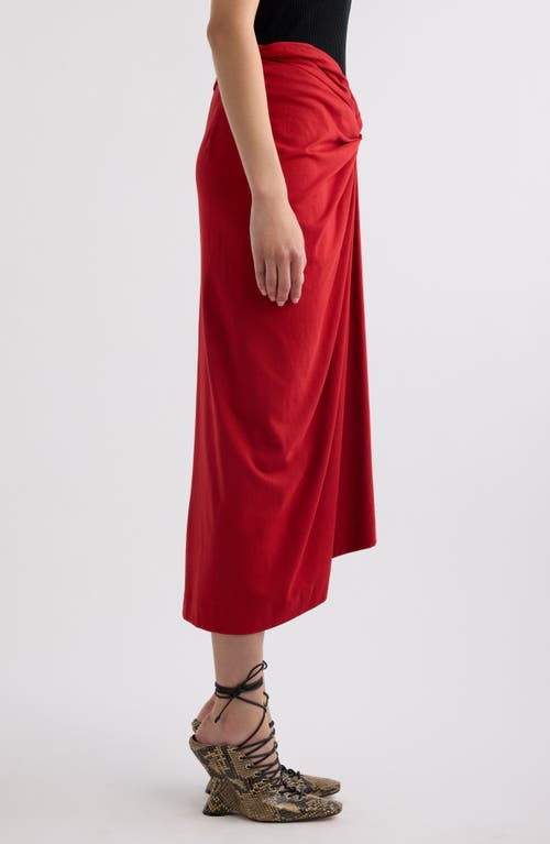 Dries Van Noten Knot Front Cotton Jersey Midi Skirt In Red
