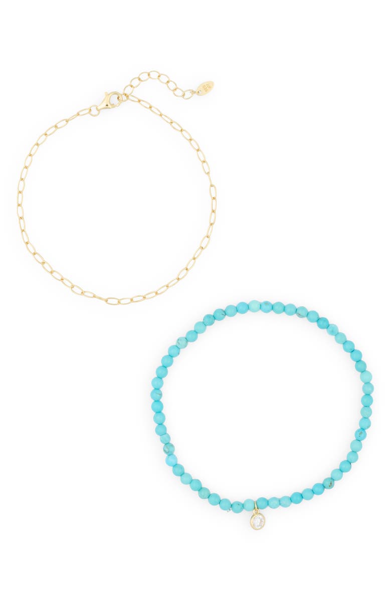 ARGENTO VIVO Set of 2 Chain & Turquoise Beaded Stretch Bracelets, Main, color, Gold