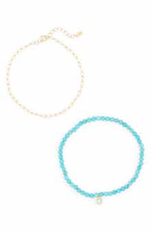 ARGENTO VIVO Set of 2 Chain & Turquoise Beaded Stretch Bracelets