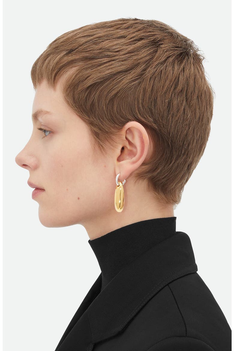 Small Ellipse Drop Hoop Earrings, Alternate, color, 8119 SILVER/ YELLOW GOLD