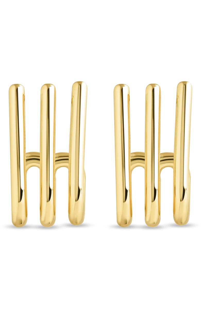 Sterling Forever Marcel Triple Row Huggie Hoop Earrings, Alternate, color, Gold