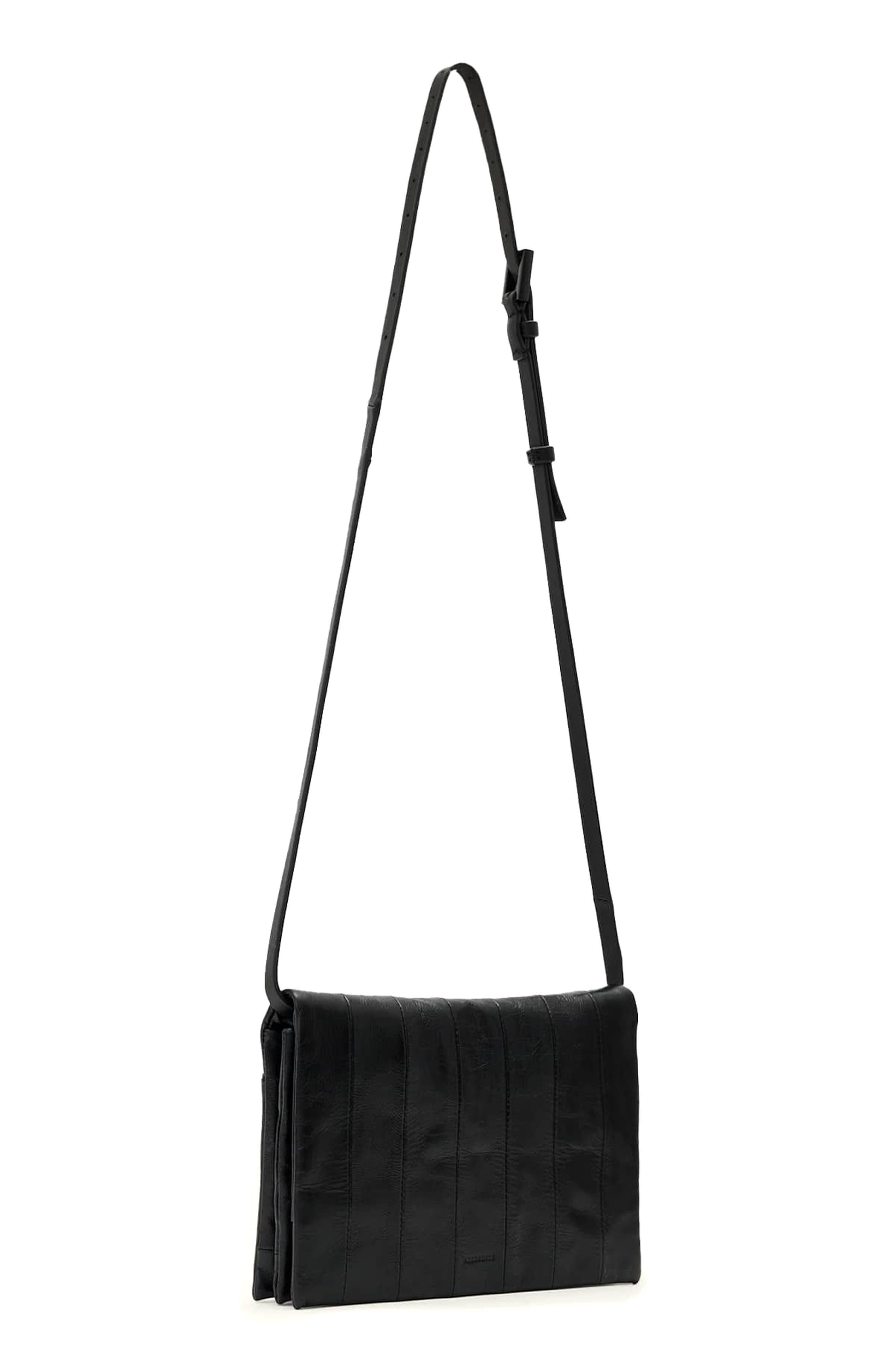 AllSaints Uma Leather Crossbody Bag, Alternate, color, Black
