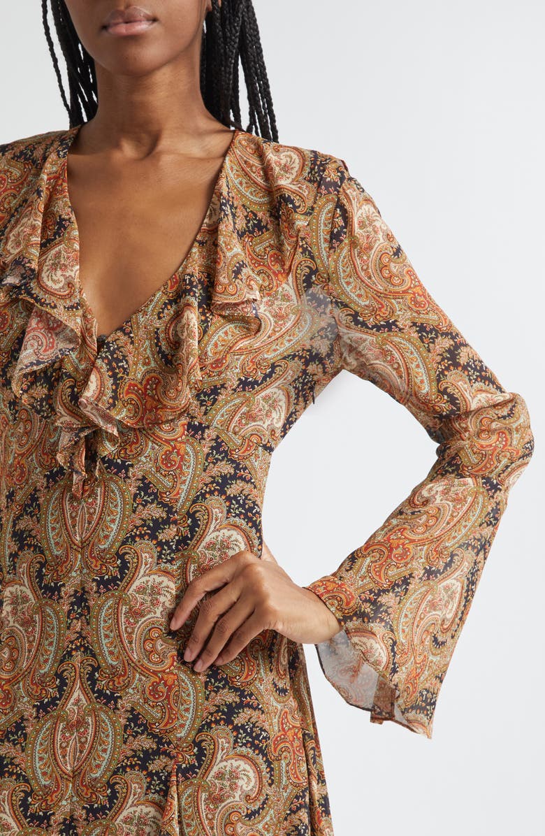 Veronica Beard Adrienne Long Sleeve Silk Dress, Alternate, color, Navy Multi