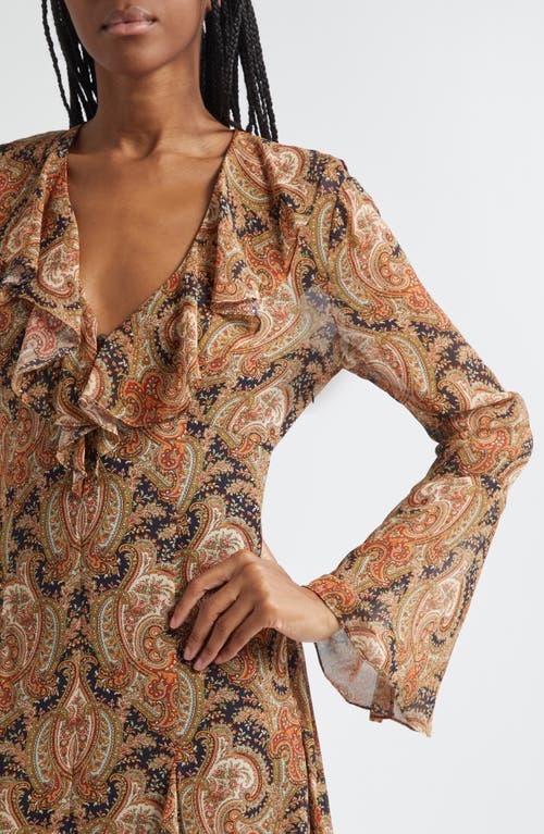 Veronica Beard Adrienne Long Sleeve Silk Dress In Gold