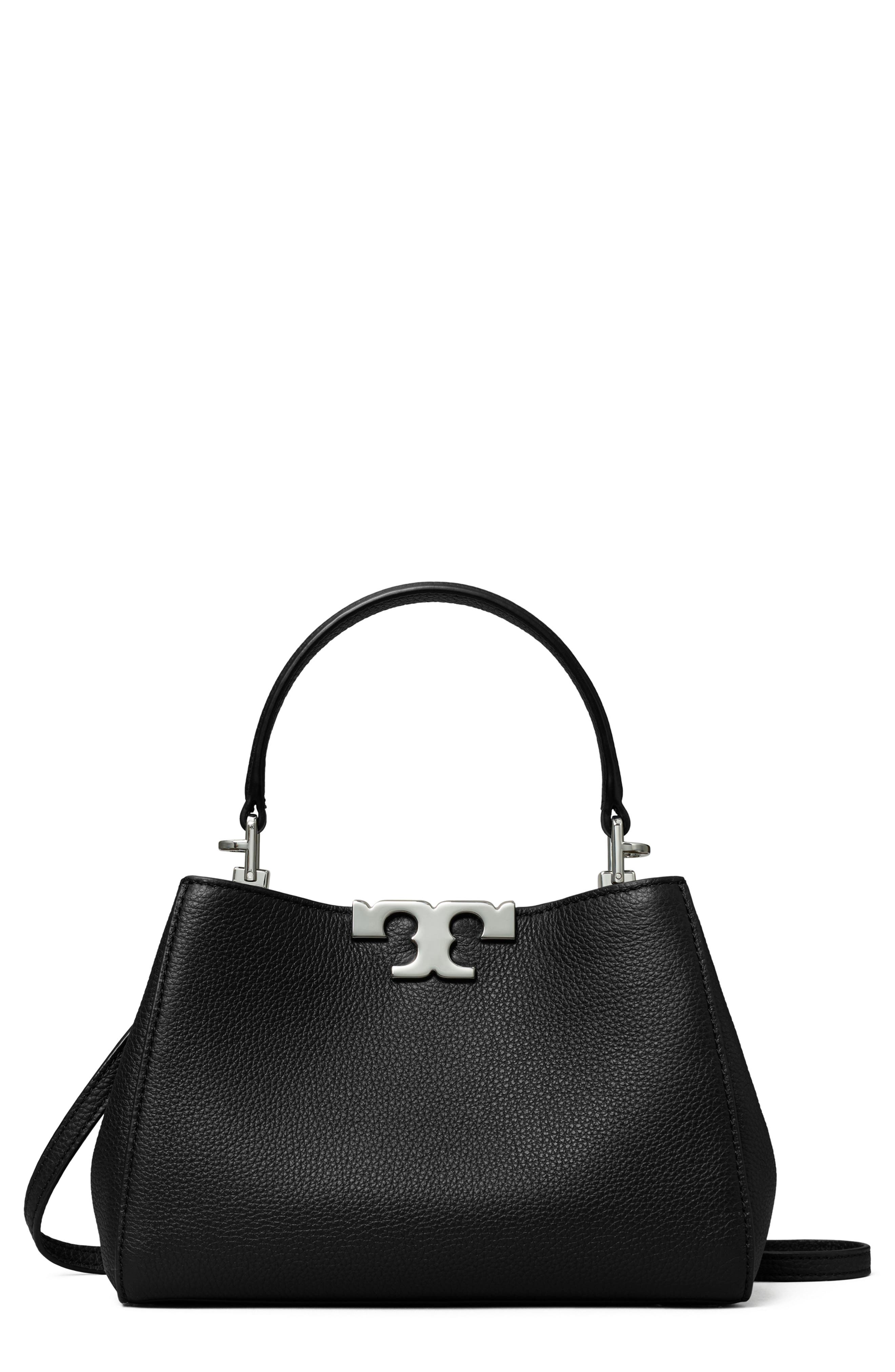 Tory Burch Mini Eleanor Soft Leather Satchel, Main, color, Black