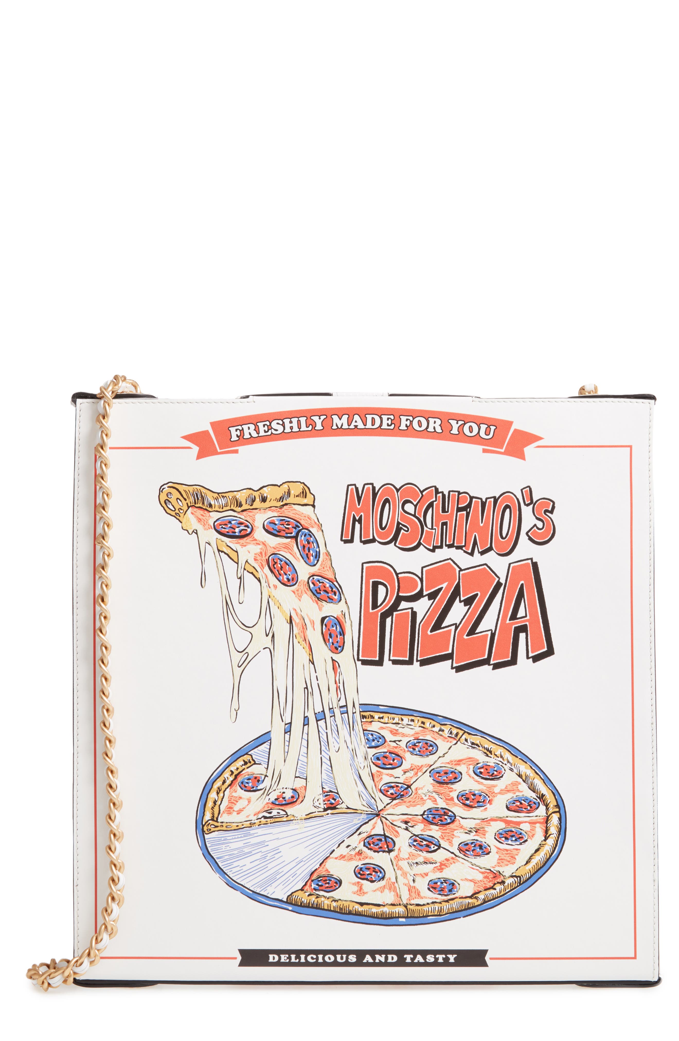 Moschino Pizza Box Leather Crossbody Bag, Main, color, 