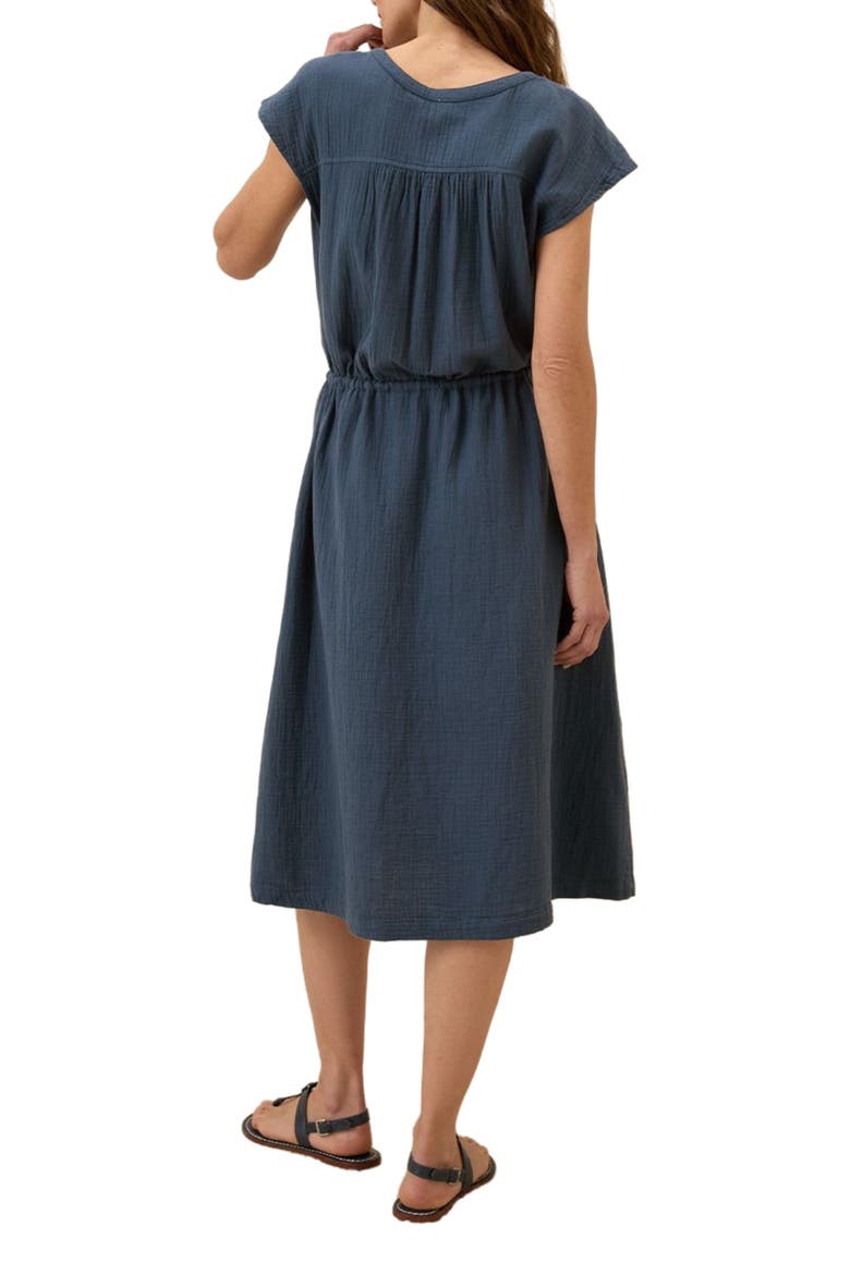 Organic Cotton Coastal Double Gauze Tie Waist Midi Dress, Alternate, color, French Navy