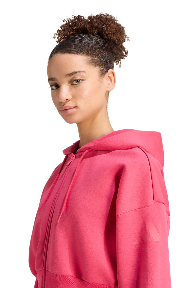 Full Zip Cropped Fleece Hoodie, Alternate, color, POWER PINK