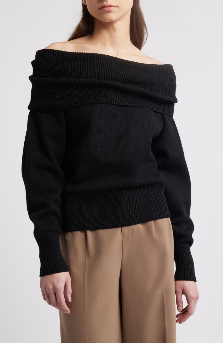 COS Foldover Off the Shoulder Wool Sweater, Main, color, 