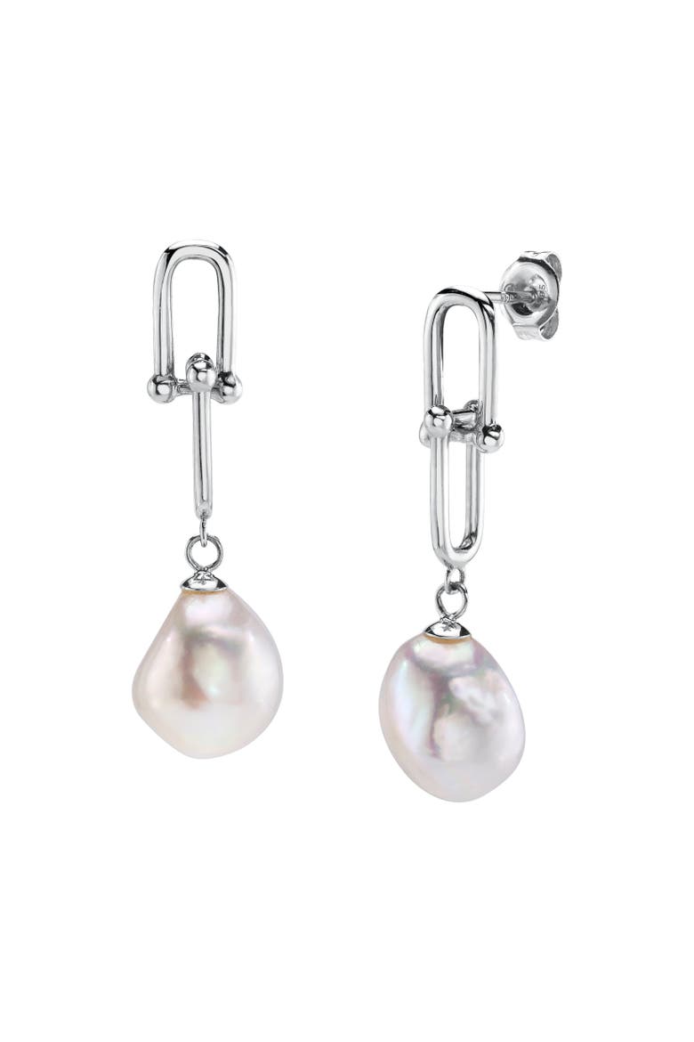 White Freshwater Baroque Pearl Kira Earrings, Main, color, Sterling Silver