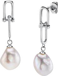 The Pearl Source White Freshwater Baroque Pearl Kira Earrings