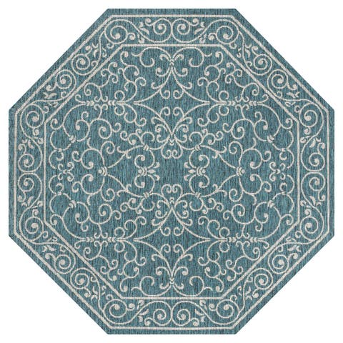 Charleston Vintage Filigree Textured Weave Octagon Indoor/Outdoor Area Rug