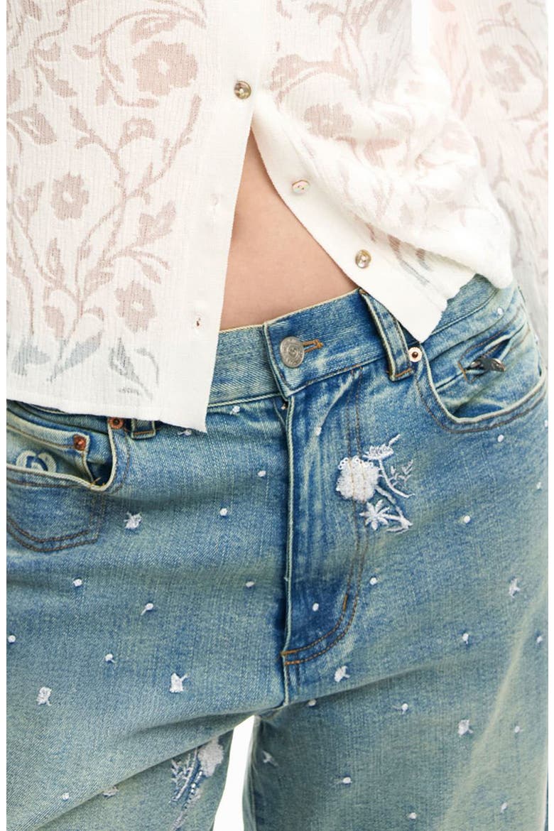 Floral Embroidery Barrel Leg Jeans, Alternate, color, MEDIUM BLUE