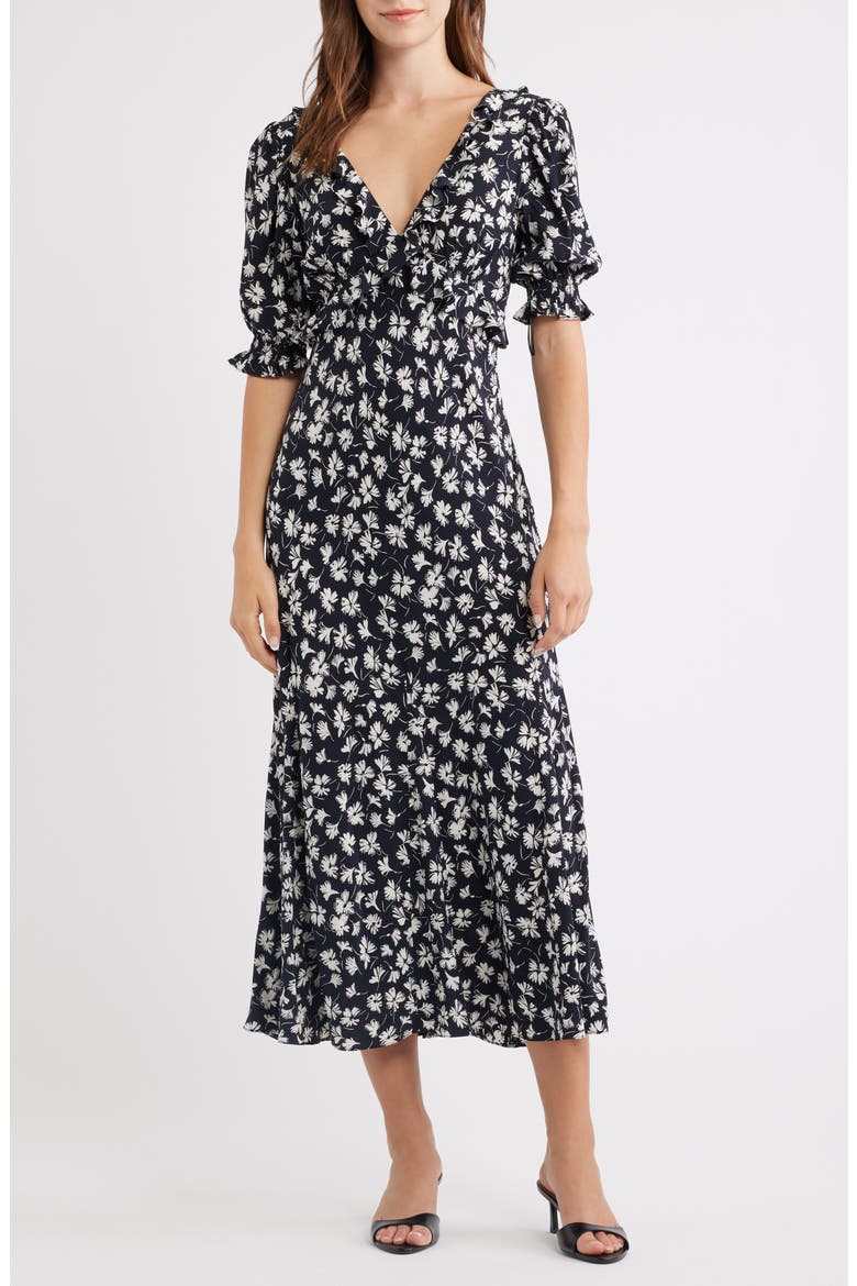 Annmarie Floral Chiffon Midi Dress, Main, color, ONYX DANDELION