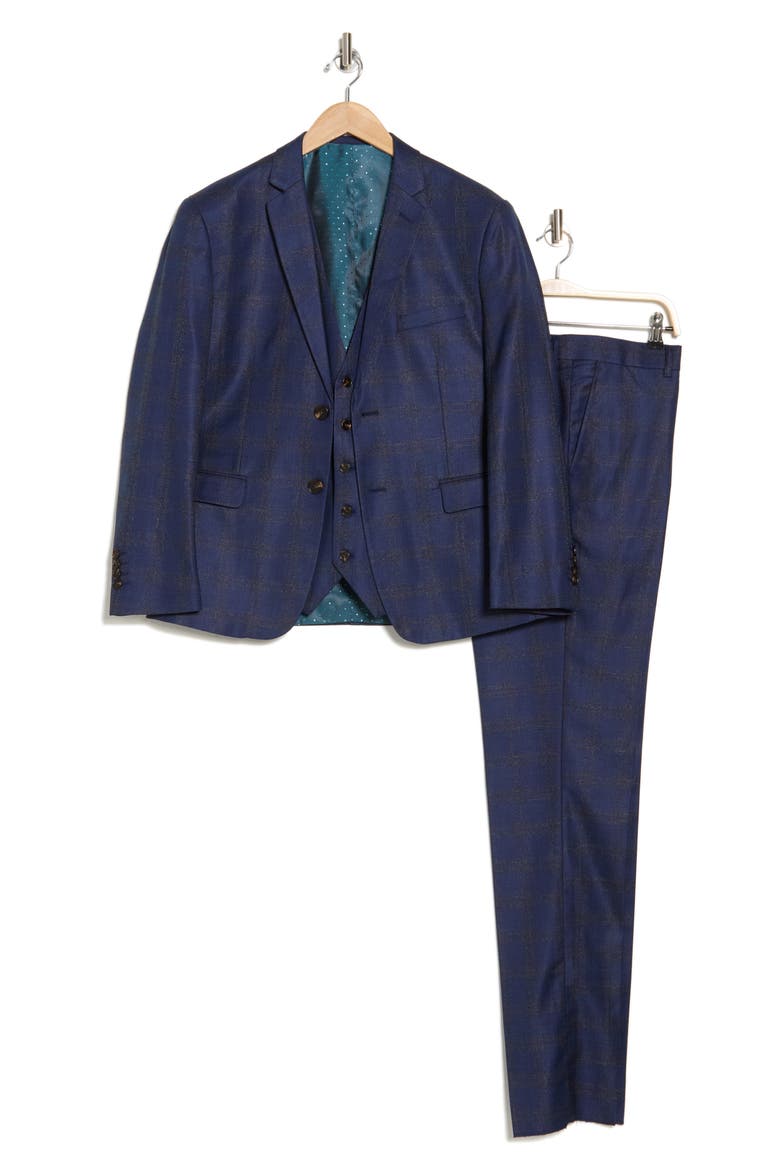 Slim Fit 3-Piece Tailored Check Suit, Alternate, color, BLUE