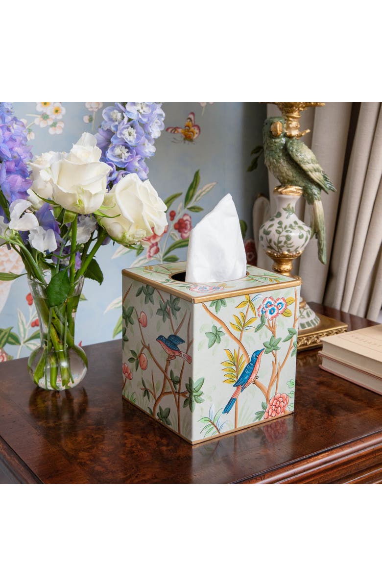 Mrs. Alice Chinoiserie Tole Tissue Box, Alternate, color, Green