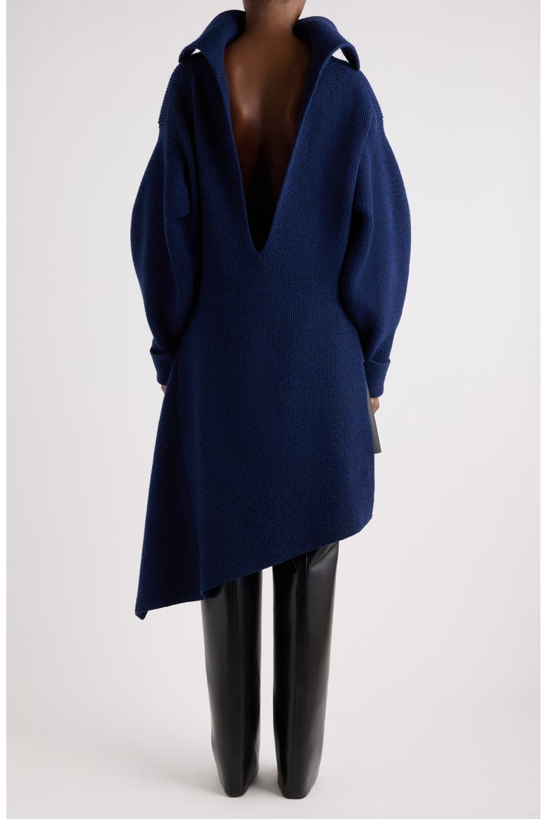Slashed High Neck Asymmetric Knit Dress, Alternate, color, COBALT BLUE