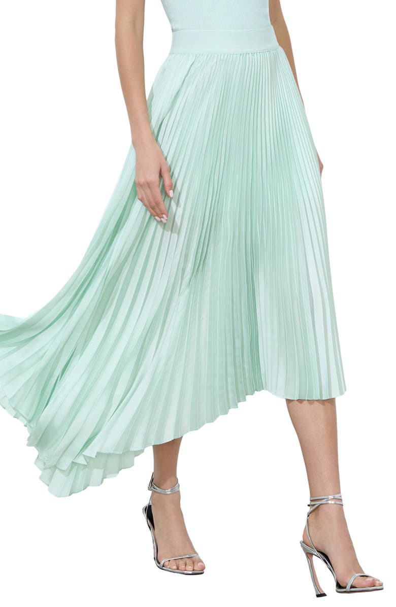 Alice + Olivia Jenara Pleated Asymmetric Skirt, Alternate, color, Sea Spray