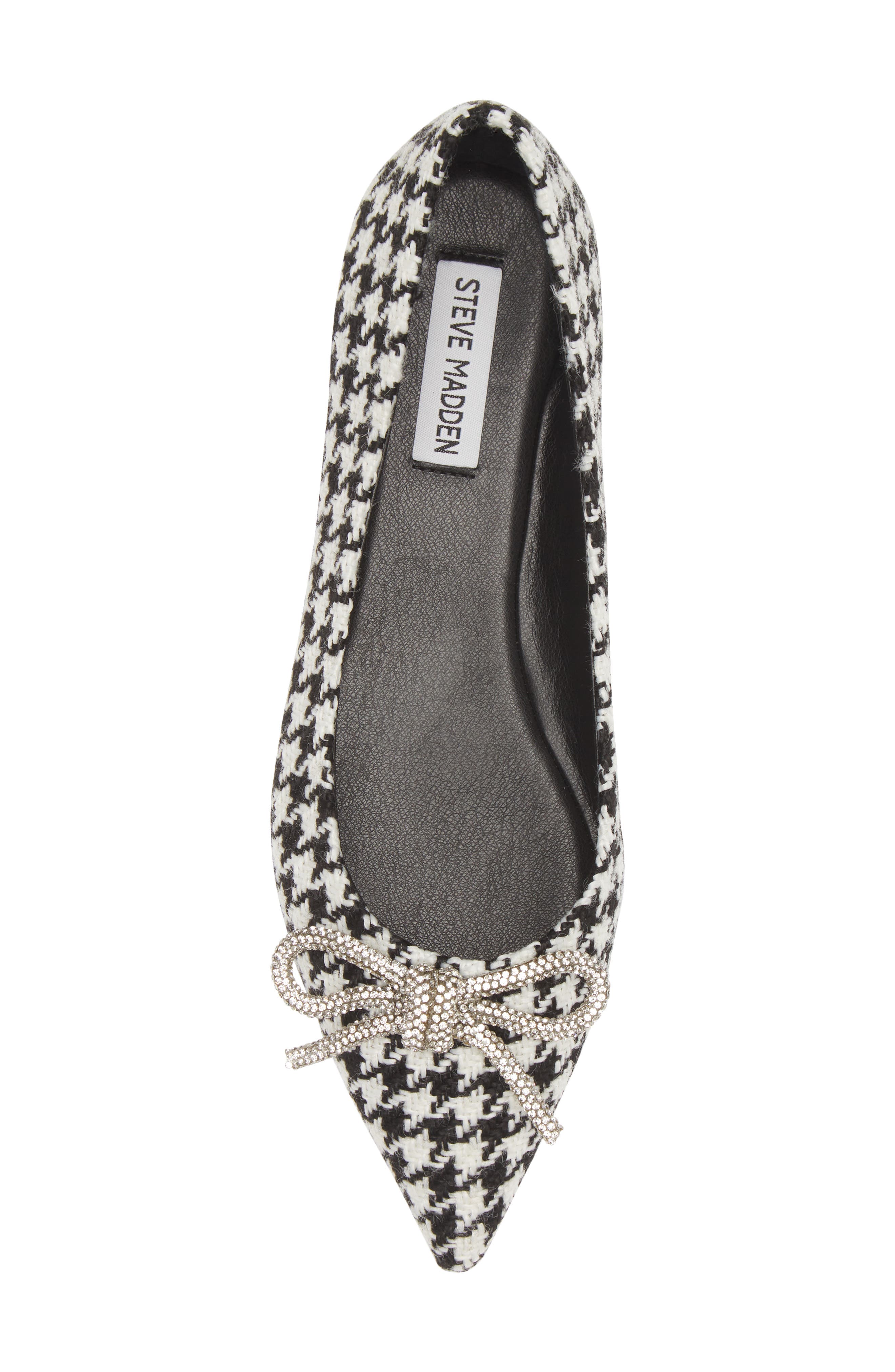 Elina Crystal Bow Pointed Toe Ballet Flat, Alternate, color, BLACK/ WHITE
