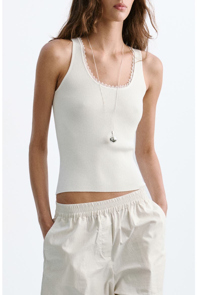 Rib Knit Lace Trim Scoop Neck Tank, Alternate, color, ECRU