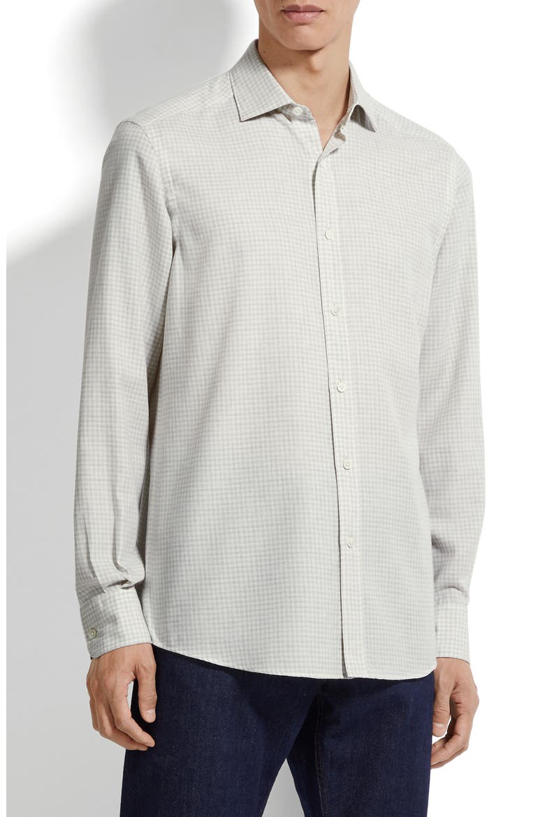 Cashco Gingham Check Cotton & Cashmere Button-Up Shirt, Main, color, LIGHT GREY / WHITE