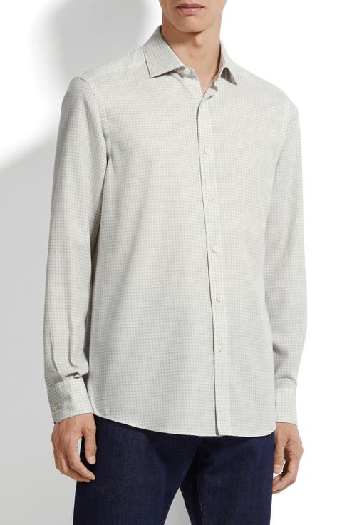Cashco Gingham Check Cotton & Cashmere Button-Up Shirt