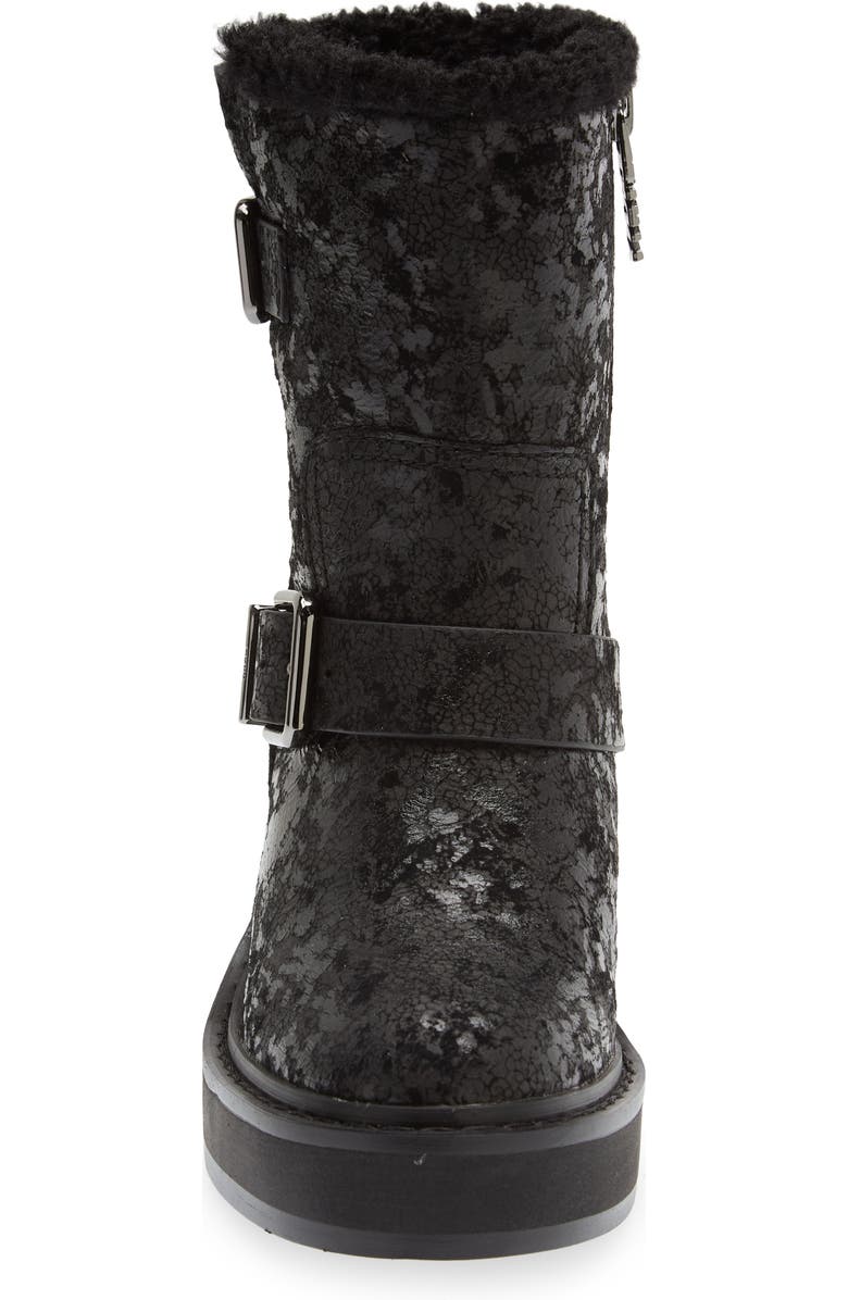 DKNY Daray Buckle Block Heel Bootie, Alternate, color, Black Cracked Leather