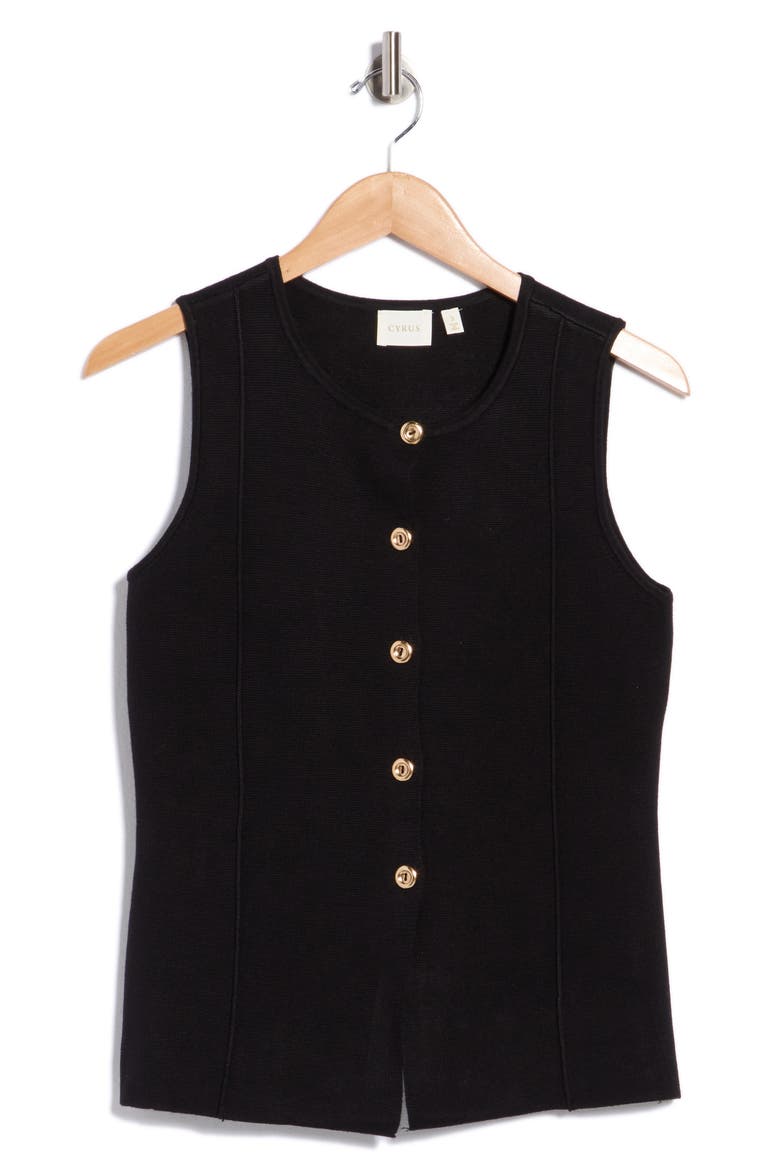 Button Front Sleeveless Vest, Main, color, BLACK