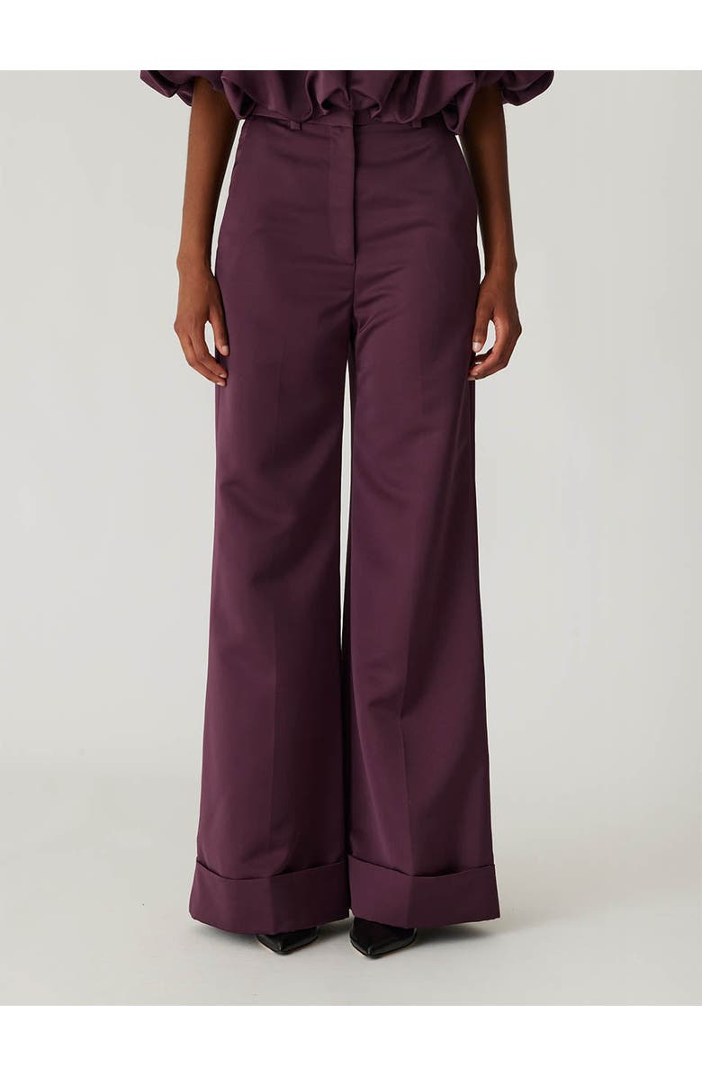 Rebecca Taylor Techy Sateen Wide Leg Pant, Main, color, Plum