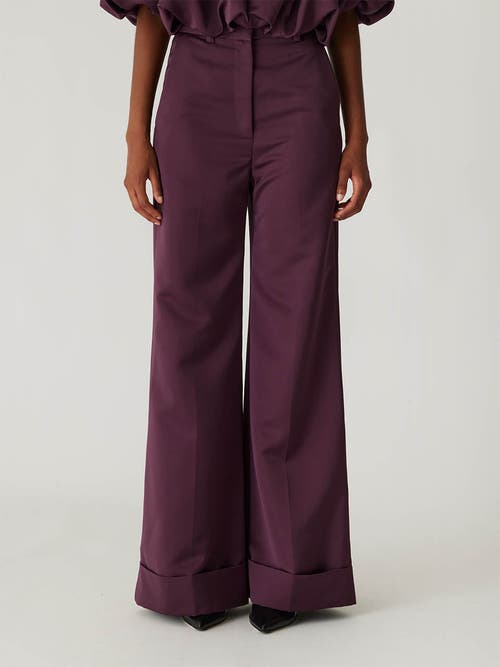 Rebecca Taylor Techy Sateen Wide Leg Pant in Plum 