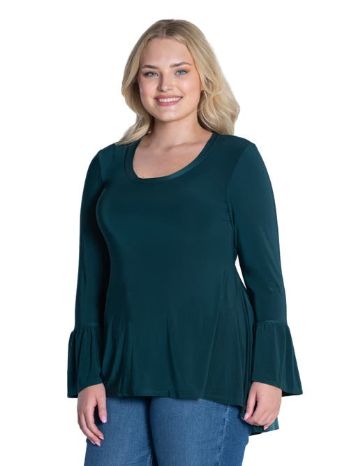 24seven Comfort Apparel Plus Size Long Bell Sleeve High Low  Tunic Top In Green