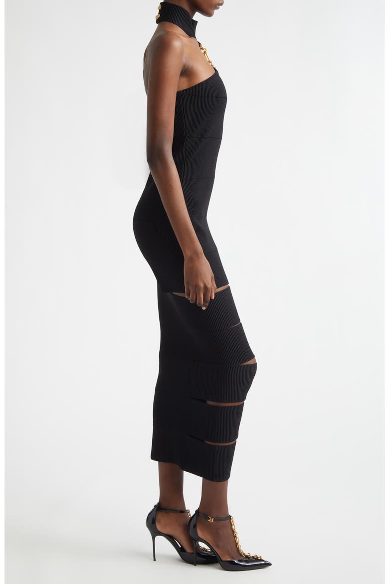 Cutout Chain Detail Rib Sweater Dress, Alternate, color, 0PA BLACK