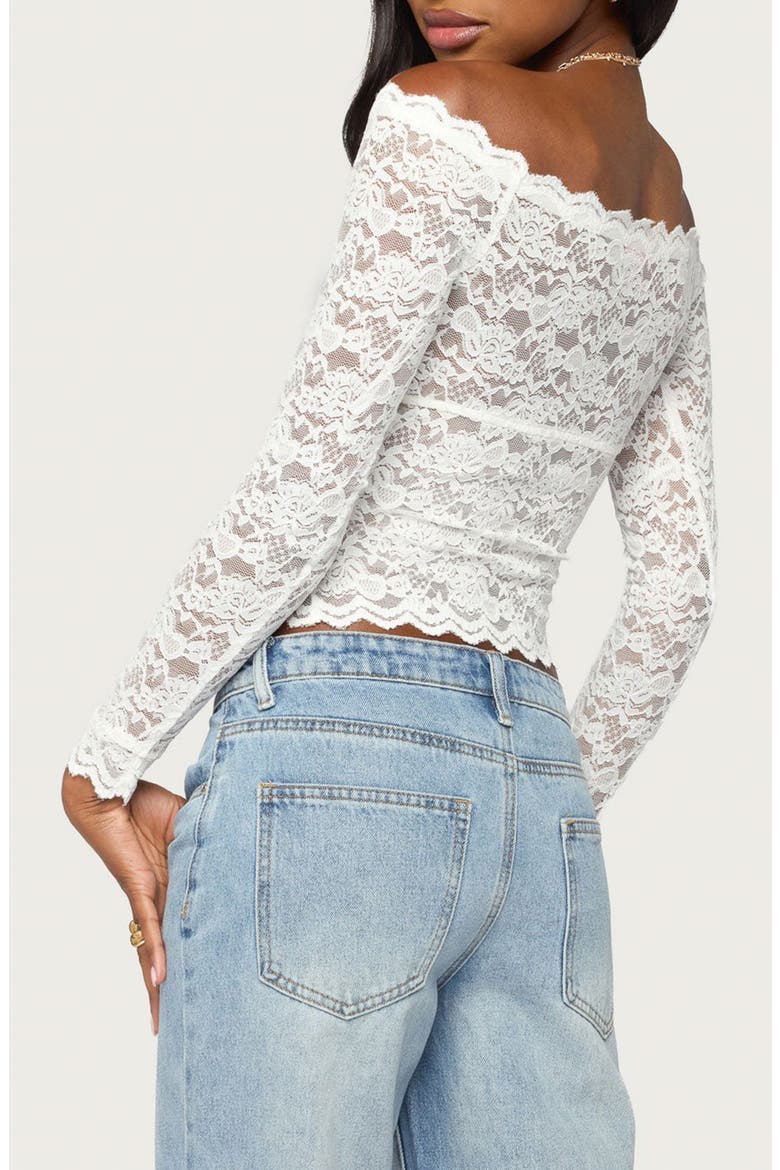 Thaia Sheer Lace Off the Shoulder Top, Alternate, color, WHITE