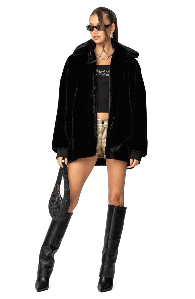 EDIKTED Taylor Oversize Faux Fur Jacket, Alternate, color, Black