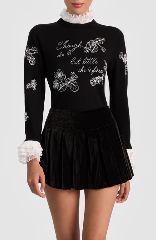 Alice + Olivia Carolann Embroidered Stretch Wool Sweater in Black/White  product