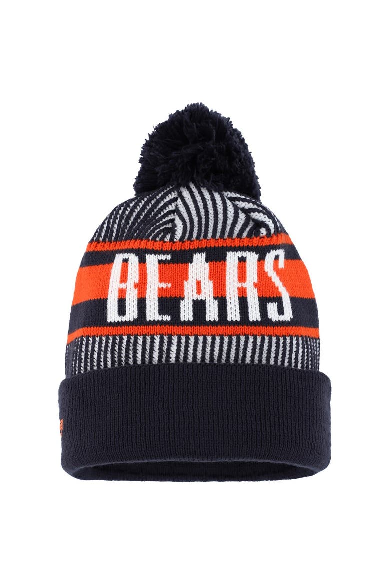 Youth New Era Navy Chicago Bears Striped  Cuffed Knit Hat with Pom, Alternate, color, Navy