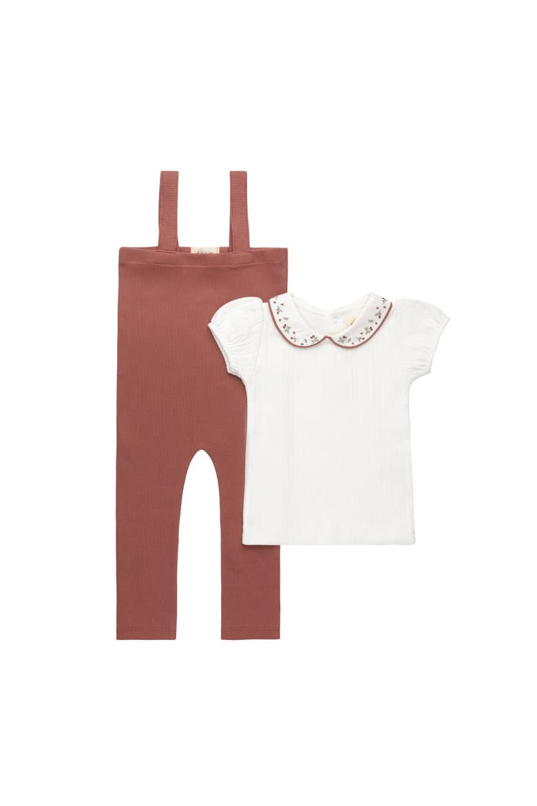 Embroidered Collar Collection - T-shirt and Overalls, Main, color, Ivory/Pink