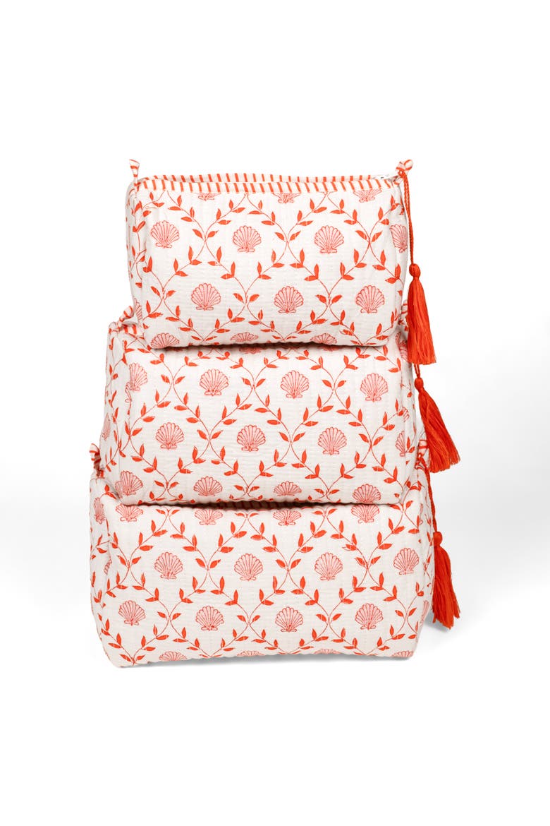 Seashell Blockprint Makeup Bag - Set of 3, Main, color, Seashell Pink