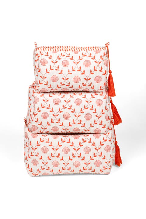 Seashell Blockprint Makeup Bag - Set of 3