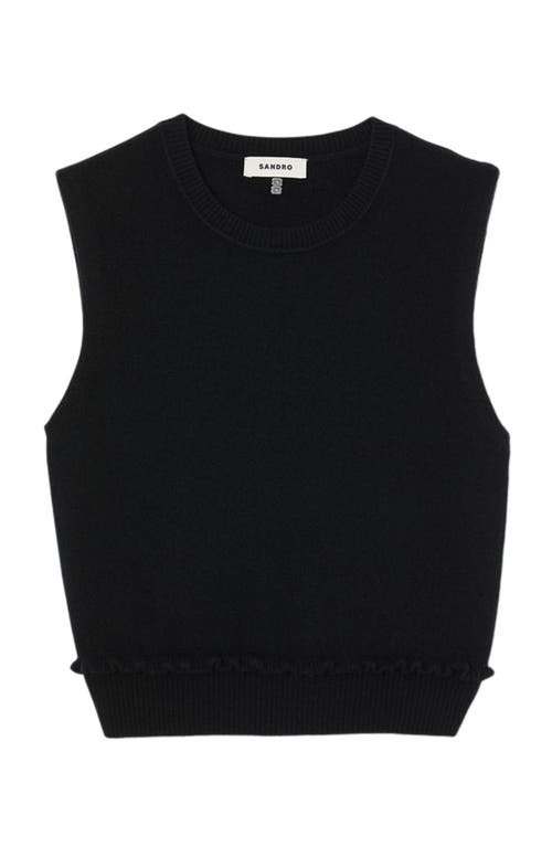 Sandro Ruffled Cropped Sweater In Black