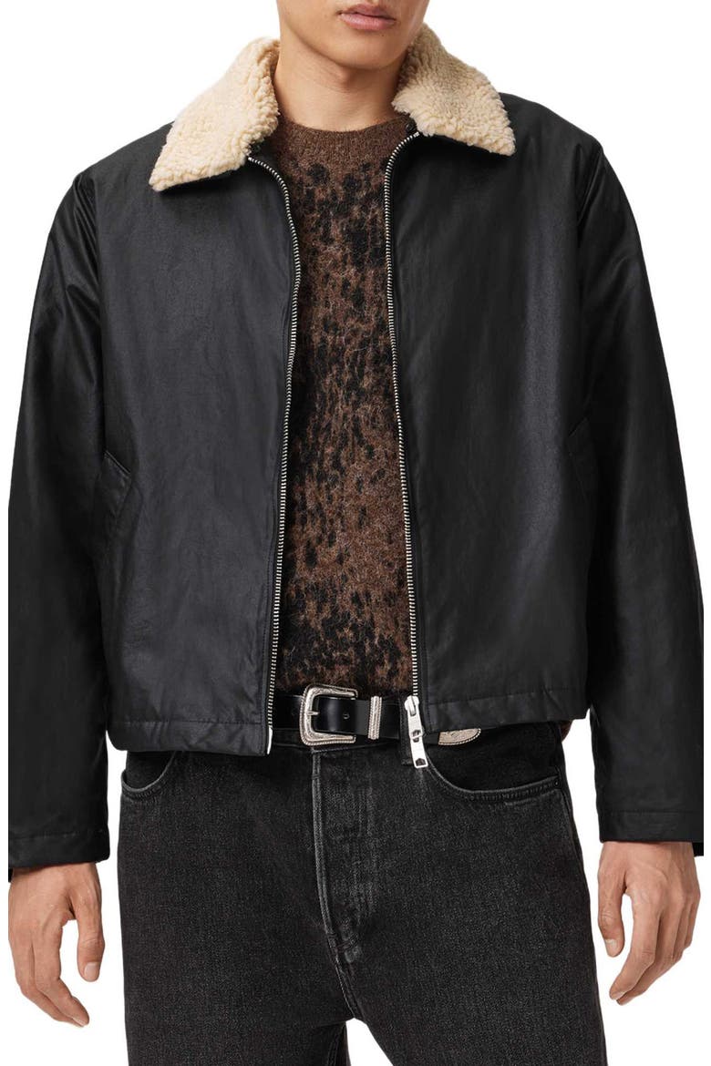 Boston Faux Shearling Collar Jacket, Alternate, color, BLACK